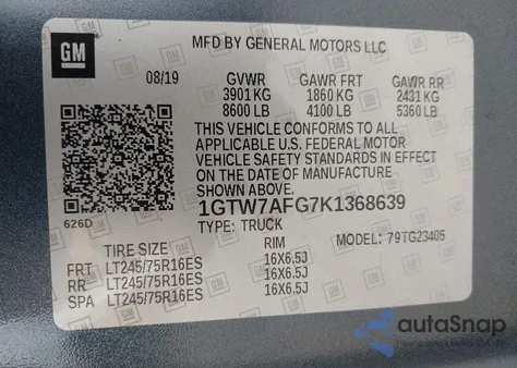 2019 GMC Savana 2500 Work Van from USA, damaged, VIN 1GTW7AFG7K1368639